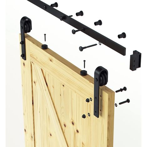 Systeme Porte Coulissante Quincaillerie Kit de Rail pour Porte Coulissante pour Porte Simple Noir - 7,5FT/230CM (1/5)