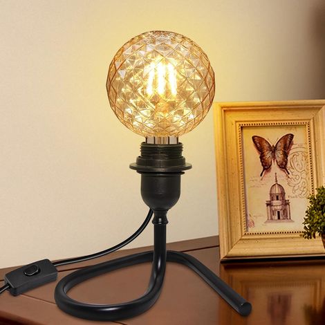 Bedside Lamp, 240 cm Cable, E27 Socket with Switch, Triangular Stable Metal Stand, Black Table Lamp for Reading, Desk Lamp, Minimalist Style, DIY Lampshade, Without Bulb (1/5)
