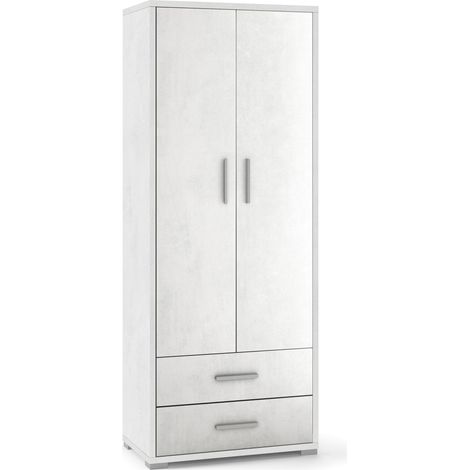 Armadio 2 Ante 2 Cassetti 71x182x41 cm Ossido Bianco (1/3)