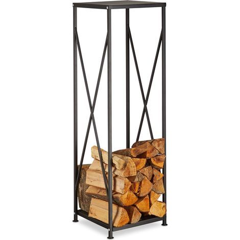 Etagère De Cheminée Rangement Bûches Bois Acier Panier Bois Porte-Bûches Hxlxp: 111X34X34 Cm, Noir (1/4)