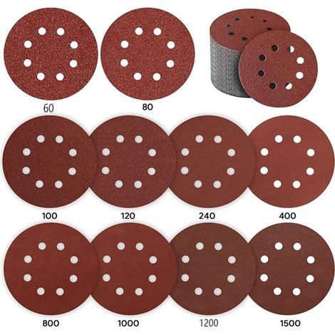 Sanding Disc, 80pcs Sanding Disc 125mm Sandpaper for Eccentric Sander 10 P60 / P80 / P100 / P120 / P240 / P400, 5 P800 / P1000 / P1500 / P1200 8 Holes MUMU (1/4)
