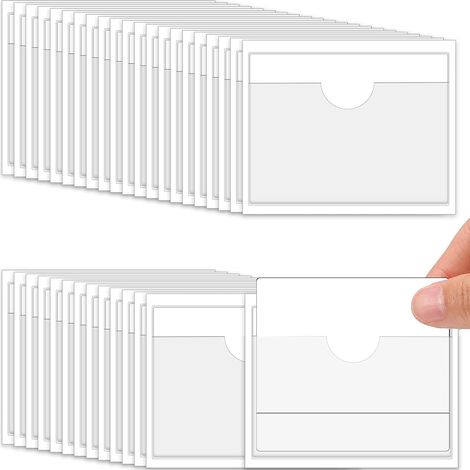 Lot de 120 porte-étiquettes autocollants - 10 x 6 cm - Avec ouverture supérieure - Transparents - Imperméables et robustes - Pour bureau, école, parc, maison (1/5)