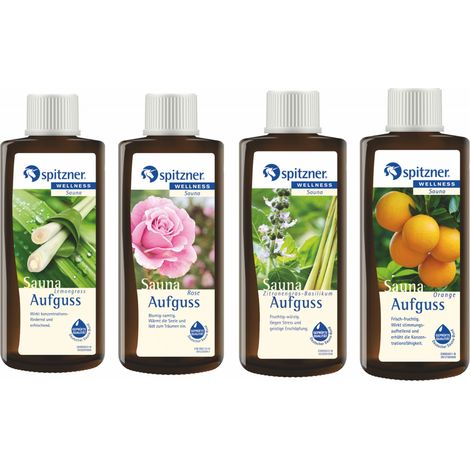 Spitzner Saunaaufguss 4 Düfte Lemongras Rose Zitronengras-Basilikum Orange 4x 190 ml