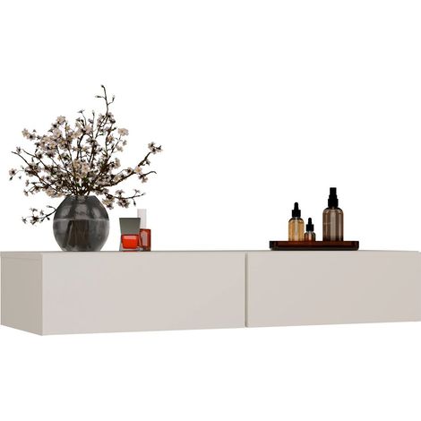 Topeshop – Coiffeuse murale 110 cm – 2 tiroirs sur glissières – Panneau laminé 16 mm – Couleur beige cachemire pour chambre (1/5)