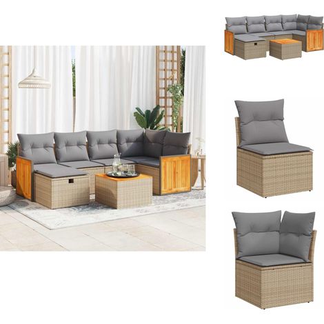 7-tlg. Garten-Sofagarnitur mit Kissen Beige Poly Rattan - Gartensofa Set - Garten Sofa Set - Outdoor Sofa Set - Garten Sofagarnitur (1/5)