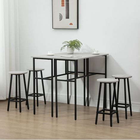 Conjunto de bar de 6 piezas con 2 mesas y 4 taburetes, madera y acero, gris y negro DESVIAE (1/5)