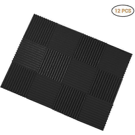 Panneau en mousse haute densité absorbant le son, coussin d'isolation acoustique noir ignifugé avec 12 rainures, paquet de 12 pièces, taille 30x30x2,5 cm, compatible avec les murs et les plafonds. (1/5)