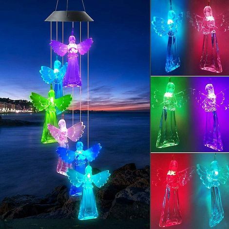 lampe De Carillon Solaire A Led, Lustre Ange, Lampe A Changement De Couleur Coloree, Lampe De Decoration De Jardin Exterieur, Cadeau Unique