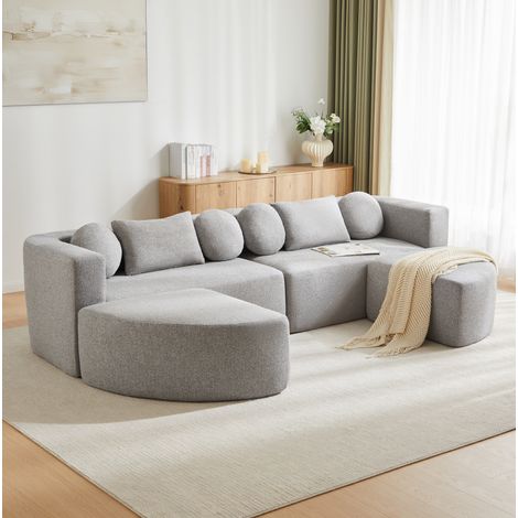 Schlafcouch modular mit Schlaffunktion Chenille Grau OKMYHOME (1/5)