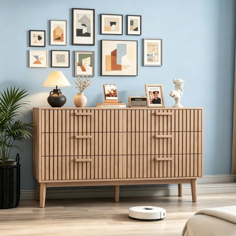JOOKGBD-Comò 6 Cassetti,Mobile Riquadro in Legno,Anti-ribaltamento,Profondità 30cm,Multifunzionale,Camera,Soggiorno,Ingresso,100x34x73cm