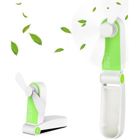 Mini ventilatore tascabile pieghevole, portatile e ricaricabile con cavo USB, 2 velocità, ideale per viaggi, casa e attività all'aperto, colore verde. (1/2)