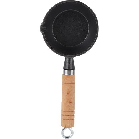 Mini padella per uova in ghisa con manico in legno massello, pre-trattata, per cucinare in casa e all'aperto, 11 x 5 cm / 4,3 x 2,0 pollici. (1/5)