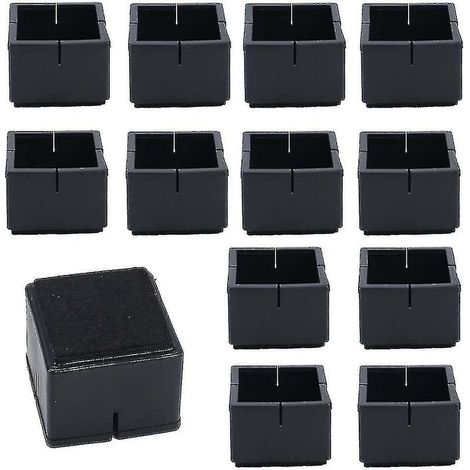 12 Stück quadratischer Stuhlbeinschutz 42–48 mm Tisch- und Stuhlbeinschutz PVC-Quadratkappen mit Filz schwarz quadratischer Stuhlbeinschutz für Stuhlbeine Tischbeine Sofabeine