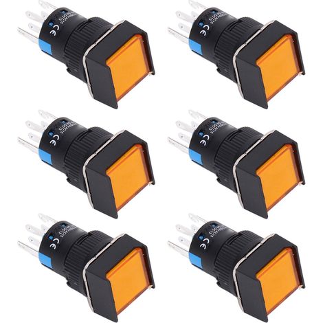 25 Stück quadratische Drucktaster aus ABS-Messing, 8-polig, selbstverriegelnd, mit Beleuchtung, 16 mm, 12 V, gelb (1/5)