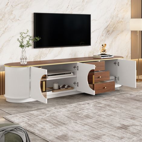 REDOM - Mueble para TV - 180x40x46 cm - 3 cajones - 3 puertas - gestión de cables - MDF - blanco (1/5)