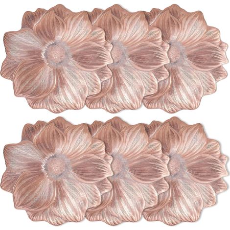 Lot de 6 sets de table ronds élégants en PVC à motif floral, résistants à la chaleur et lavables pour la cuisine, la salle à manger, or rose (1/5)