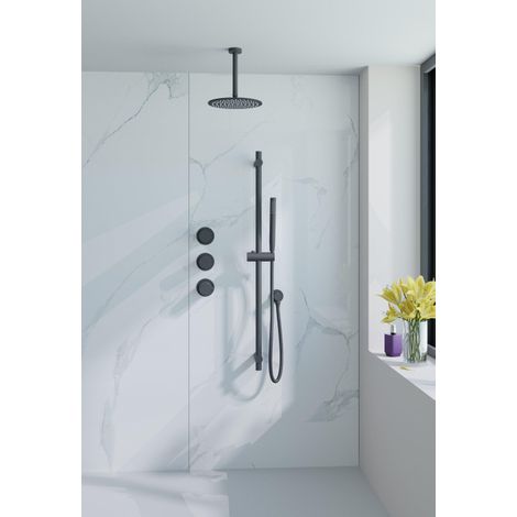 Fortifura Nebbio Ensemble de douche pluie - robinet encastré - élément encastré - barre de douche - flexible de douche en métal - douchette bâton -