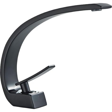 Robinet de cuisine Robinet d'évier de lavabo mitigeur de salle de bains chaude et froide, robinet d'évier de lavabo monotrou, robinet de salle de bains à montage sur pont, grue de mélangeur(Zwart) (1/5)