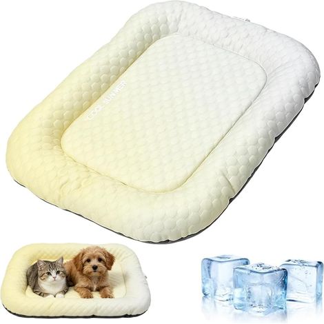 Tapis rafraîchissant en gel pour animaux – Autorefroidissant, respirant, pliable – Soulage la chaleur estivale – Lavable – Idéal pour chiens et chats-Jaune - 50 x 65 cm (1/5)