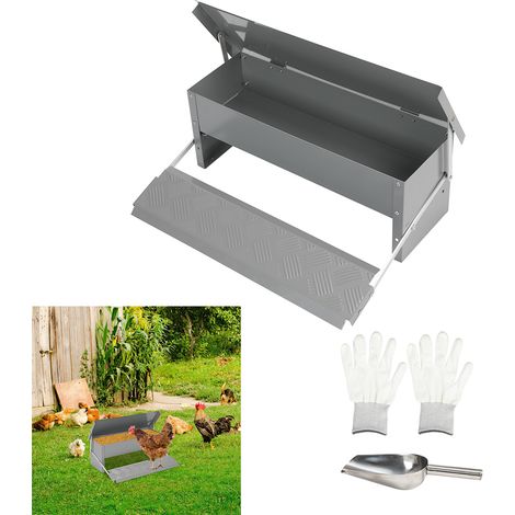 Wolketon Mangiatoia automatica con pedale antiscivolo, 5 kg, con guanti e cucchiaio, previene gli sprechi, acciaio zincato con guanti e cucchiaio