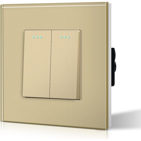 Interrupteur Va-et-Vient - Lot de 1 - Verre Trempé Doré - Commande 2 Gangs 2 Voies - Pour Salon et Chambre - Or 10A 250V (1/5)