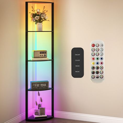 Modern RGB LED Floor Lamp with 5-Tier Shelves, Dimmable Brightness, Remote Control, Stylish Corner Display for Living Room and Office (1/5)