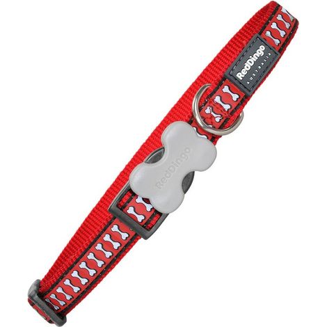 Collar para perro red dingo reflectante huesos rojo (1,2 x 20-32 cm)