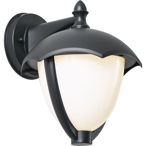 QAZQA Smarte Außenwandleuchte schwarz mit Opalglas inkl. LED IP54