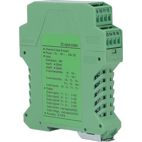 Isolateur de signal CC 24 V, 2 entrées, 4 sorties, conditionneur de signal à courant continu, émetteur, détection PLC, 0-5 V (1/5)