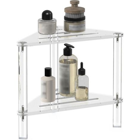Étagère d'angle de douche à 2 niveaux en acrylique, sur pied, avec compartiments creux, idéale pour la salle de bain, la chambre ou la cuisine, gain de place. (1/5)