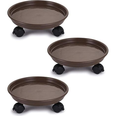 Roulettes universelles pour pots de fleurs – Lot de 3 roulettes en caoutchouc noir avec frein, hauteur 10 cm, charge max 50 kg (1/4)