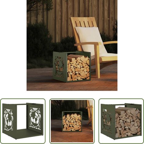 vidaXL Support bois chauffage - Portant de bois chauffage vert olive 40x40x40 cm (1/5)
