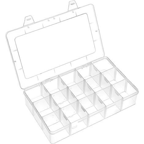 Sollbry Boite Rangement Plastique Boite a Bijoux Casier Rangement Boite de Rangement Plastique Ajustable à Usages Multiples Petite Boite Plastique (15 Compartiments x 1, Transparent) (1/5)