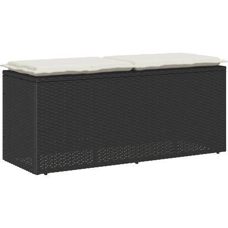 Banc de jardin avec coussin noir 110x40x44 cm résine tressée (1/5)
