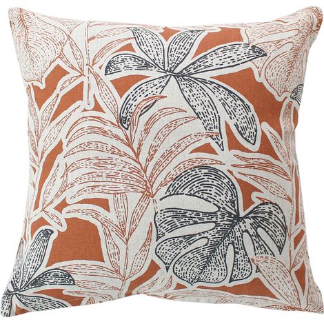 Coussin décoratif déhoussable motif feuillage tropical Blanc 40x40 cm
