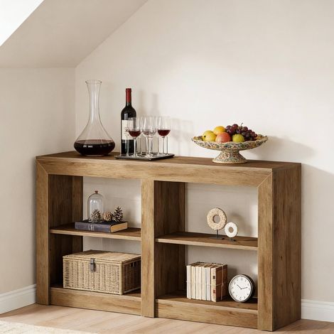 REDOM Mesa consola 150x35x85 cm, 3 niveles de almacenaje, 4 compartimentos inferiores, MDF marrón (1/5)