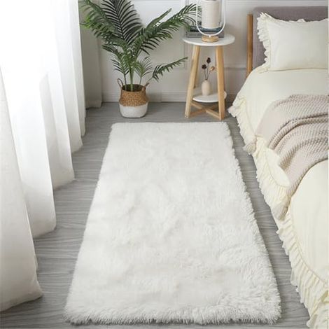 Tapis Treer 80x160cm Salon Moderne Raschel Doux Antidérapant Lavable Chambre Enfant Cuisine Beige Blanc (1/4)