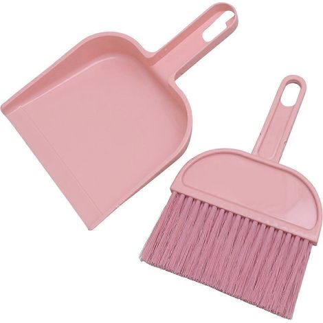 Ensemble pratique de mini balai et pelle à poussière pour le nettoyage de la maison, du bureau, du nid des animaux de compagnie et de leur cage (rose)-Pink