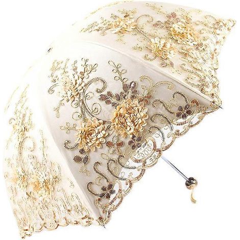 Parasol pliant en dentelle avec broderie florale 3D, protection UV, idéal pour les mariages d'été. (1/5)