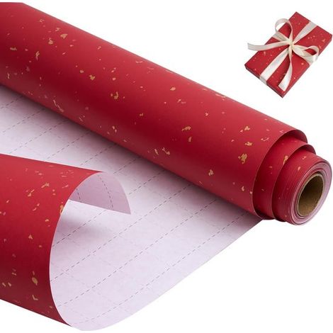 Rouleau de papier cadeau d'anniversaire 43 cm x 10 m, papier kraft recyclable pour anniversaires, mariages, fêtes prénatales, cadeaux d'invités, décoration, rouge (1/5)