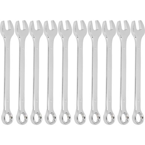 Clé mixte à cliquet 15mm, lot de 10 outils industriels double ouverture, clé plate à rochet pour bricolage. (1/5)