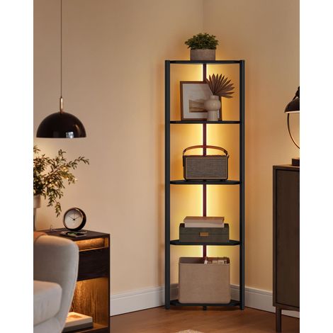 VASAGLE Scaffale a 5 Ripiani, Libreria con LED Regolabili, Scaffale Angolare con Struttura in Acciaio, 24,8 x 48 x 146,6 cm, per Soggiorno Camera da Letto Studio, Nero Ebano LBC590B02 (1/5)