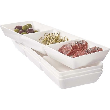 Tablette en plastique acrylique américain, 3 parties, empilable, blanche, 4 parties, pour entrées, amuse-gueules, plats, en-cas, assiettes à dessert, réutilisable, sans BPA (1/5)