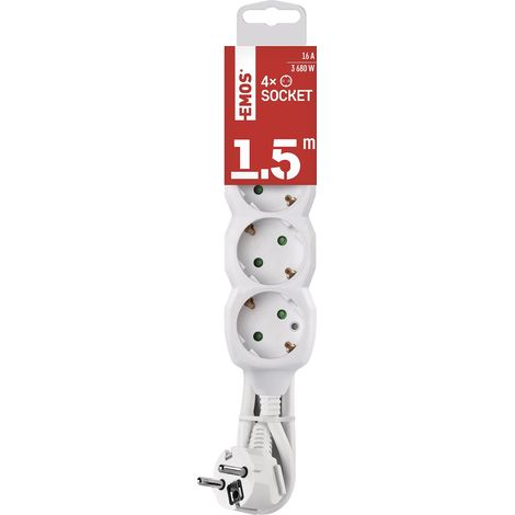 Bloc multiprise 4 Prises 1,5 m - 4 Prises Schuko orientées à 45° - 250 V, 16 A, 3680 W - Isolation PVC - H05VV-F3G 1,5 mm² - Protection renforcée Contre Les Contacts (1/5)