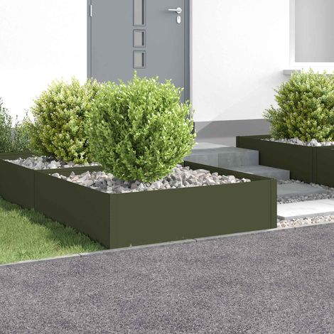 vidaXL Borde de Césped 4 uds. 100 x 100 x 35 cm Acero Verde oliva (1/5)