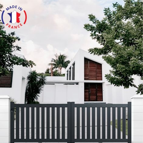 Portail aluminium coulissant ajouré en kit dimensions L.3500 (entre piliers) X H.1200 mm Couleurs Gris (RAL 7016)