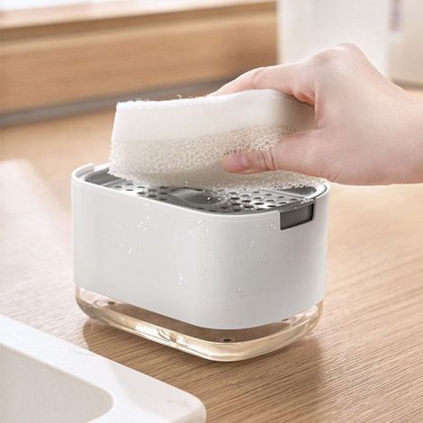 Distributeur De Savon - Support Pour Éponges - 900 Ml - Pour Plan De Travail Cuisine - 1 Pièce (1/2)