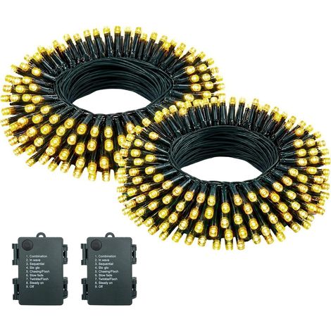Guirlande Lumineuse Exterieure Intérieur 5m/50LEDs Pile Guirlande Lumineuse Sapin Guirlande led par 8 Modes, Minuterie, IP44 Étanche, Guirlande Noel par Chambre, Mariage, 2 Pièces, Blanc Chaud (1/5)