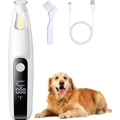 Tondeuse à poils pour pattes de chien, rasoir étanche pour animaux de compagnie avec lumière LED et écran, tondeuse rechargeable pour chiens, chats, pattes, visage et oreilles (1/5)