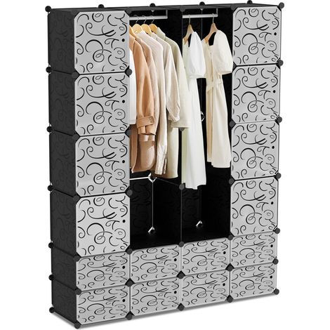 Randaco Kleiderschrank DIY Garderobe Regalsystem Kleiderschrank Regalsystem Kunststoff 16 Boxen/Dekor bedruckt